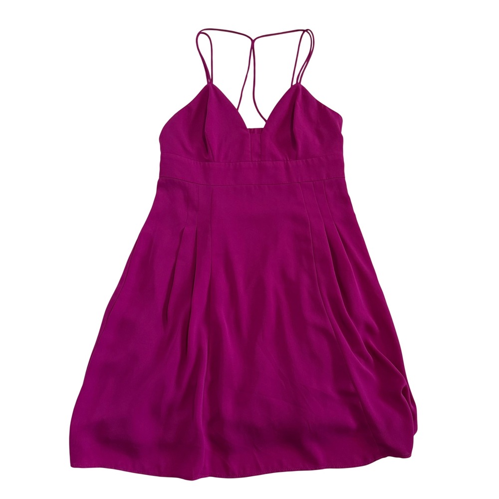Express Magenta Purple Open Back Mini Dress V-Neck Strappy Fit & Flare RN 55285